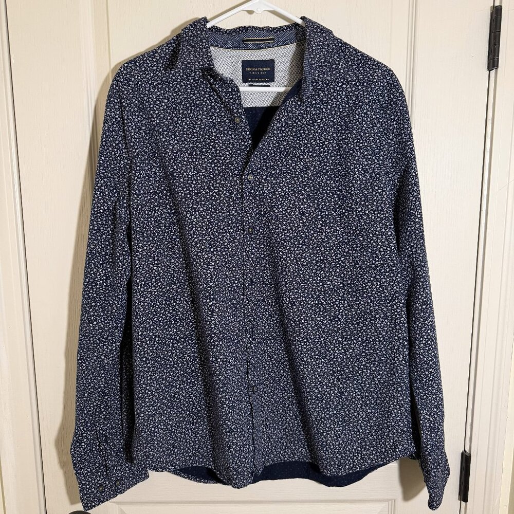 Denim & Flower Ricky Singh Men's‎ XL Blue Flower Slim Fit Button Down Shirt